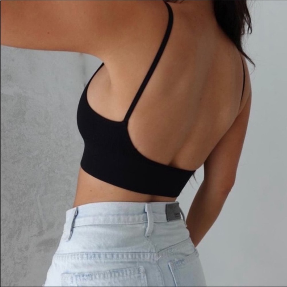 Low Back Bra Bralette Bra Crop Top Black - Picture 1 of 3